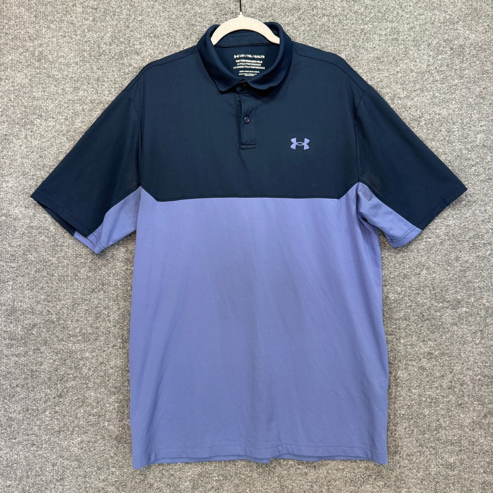 Under Armour Performance Polo Men Large Blue‎ Colorblock Short Sleeve Golf Shirt
